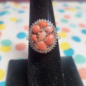 Oregon Peach Opal and White Zircon  Blooming Ring